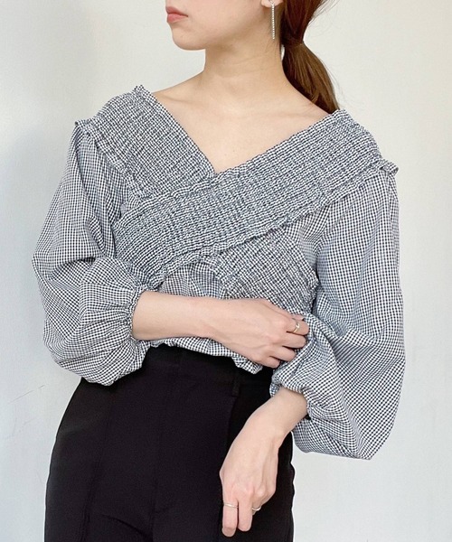 mysty woman（ミスティウーマン）の「ギンガムシャーリングブラウス 272395（シャツ/ブラウス・レディース・ライトブルー/ブラック/イエロー・FREE）」の21枚目の写真