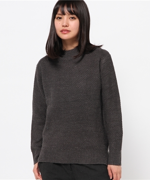 mystic（ミスティック）の「ハイネックタック編みプルオーバー（ニット/セーター・レディース・チャコールグレー/ブルー/オフホワイト/キャメル・ﾌﾘ-）」の3枚目の写真