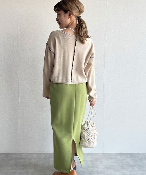 w closet（ダブルクローゼット）の「ステッチ入りショート丈プルオーバー（ニット/セーター・レディース・ブルー/ベージュ/グリーン/ピンク・FREE）」の9枚目の写真