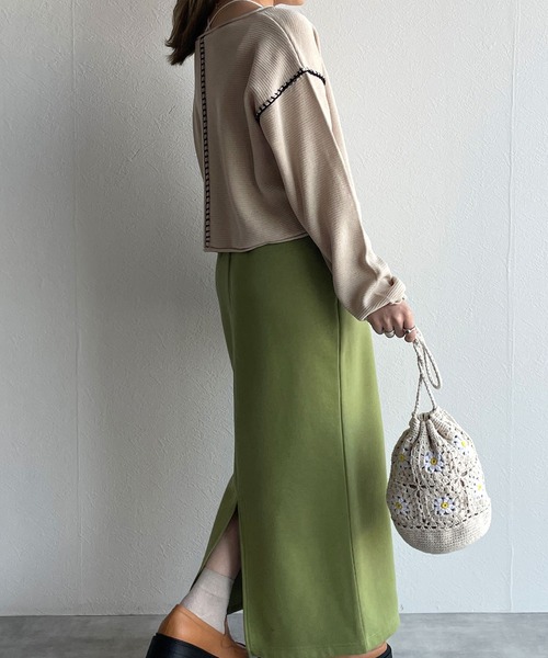 w closet（ダブルクローゼット）の「ステッチ入りショート丈プルオーバー（ニット/セーター・レディース・ブルー/ベージュ/グリーン/ピンク・FREE）」の5枚目の写真