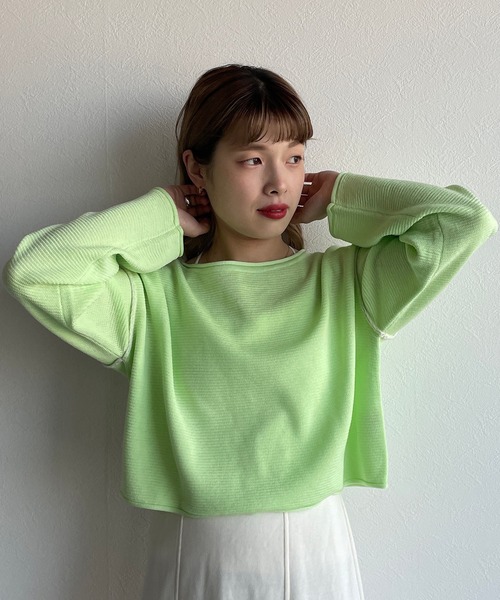 w closet（ダブルクローゼット）の「ステッチ入りショート丈プルオーバー（ニット/セーター・レディース・ブルー/ベージュ/グリーン/ピンク・FREE）」の18枚目の写真