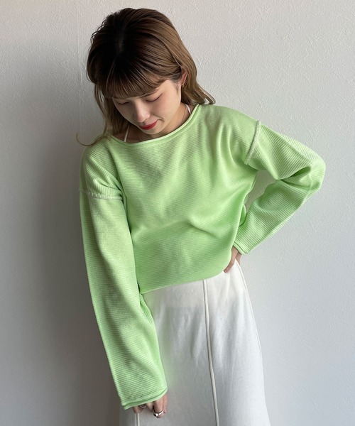 w closet（ダブルクローゼット）の「ステッチ入りショート丈プルオーバー（ニット/セーター・レディース・ブルー/ベージュ/グリーン/ピンク・FREE）」の14枚目の写真