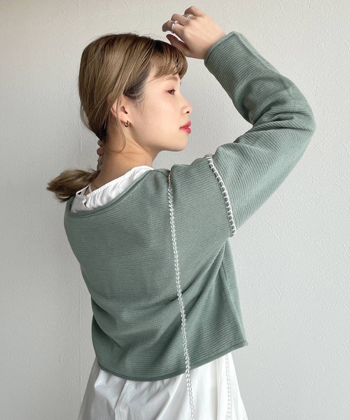 w closet（ダブルクローゼット）の「ステッチ入りショート丈プルオーバー（ニット/セーター・レディース・ブルー/ベージュ/グリーン/ピンク・FREE）」の20枚目の写真