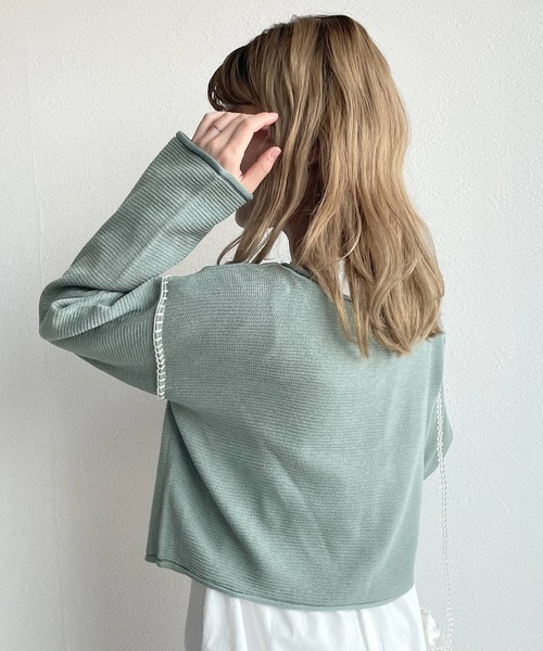 w closet（ダブルクローゼット）の「ステッチ入りショート丈プルオーバー（ニット/セーター・レディース・ブルー/ベージュ/グリーン/ピンク・FREE）」の16枚目の写真