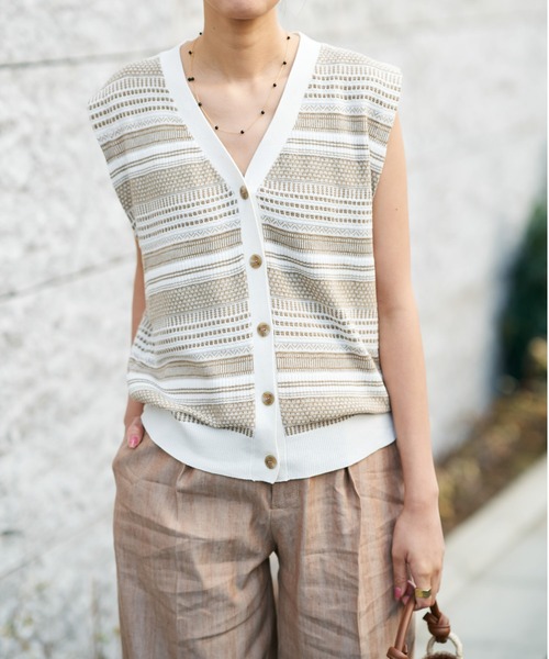 pelleq◆23SS/リネンラミー混/ニットベスト(薄手)/36/コットン/IVO/ドット/KN0502-SS23 pelleq(ペレック) / 23SS/リネンラミー混/ニットベスト(薄手)/36