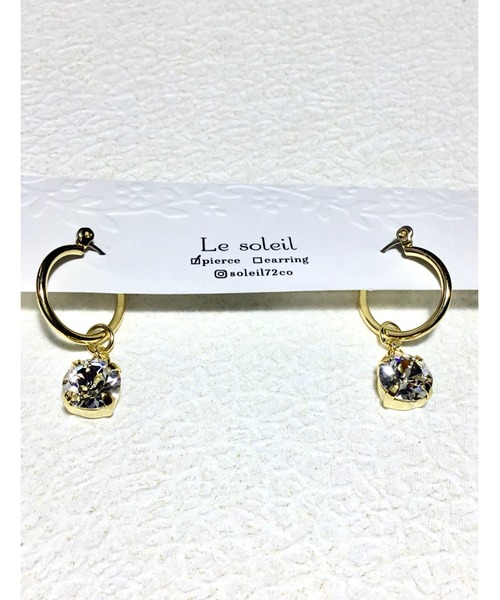 tone（トーン）の「【Le soleil】スワロフスキー　　フープピアス(MA)（ピアス（両耳用）・レディース・ブラック系その他/ゴールド系その他・FREE）」の5枚目の写真