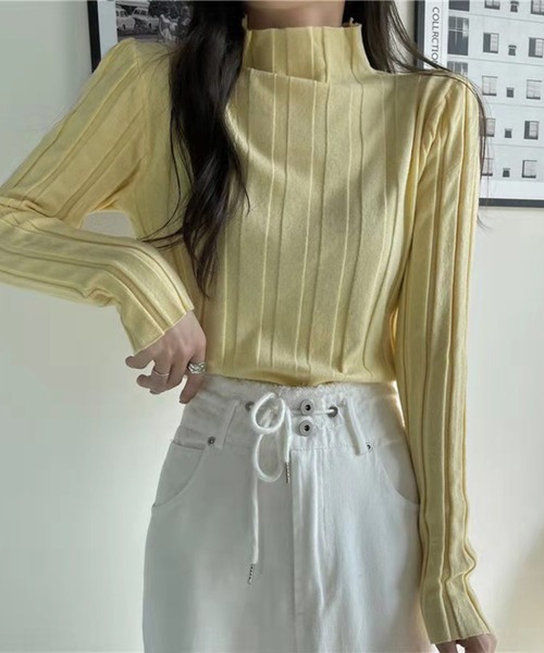 leune(ルネ)の「【leune】ハイネックカットソー(Tシャツ/カットソー・レディース・ブラック/ベージュ/グレー/ピンク/イエロー・FREE)」の4枚目の写真
