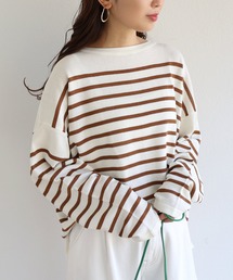 andme | 天竺編み長袖ボートネックパネルボーダーニット(ニット/セーター)