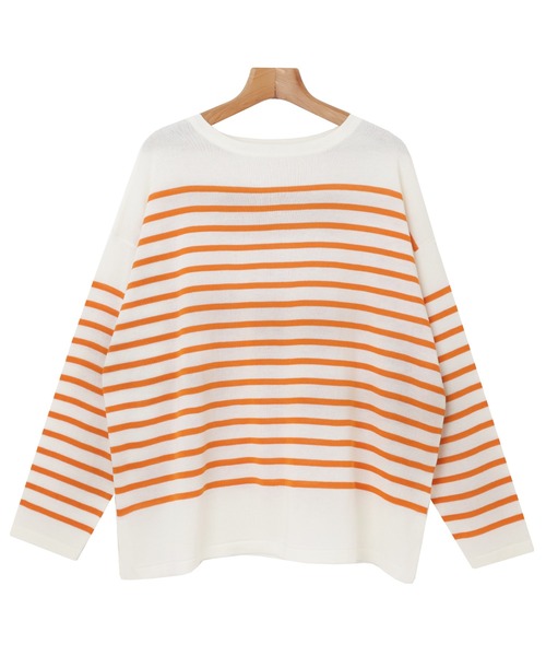 andme（アンドミー）の「ボートネックパネルボーダーニットトップス（ニット/セーター・レディース・ホワイト×ブラック/ブラウン系その他/ホワイト×ブルー/オレンジ系その他/ベージュ系その他/ネイビー×ホワイト・M）」の7枚目の写真