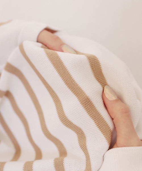 andme（アンドミー）の「ボートネックパネルボーダーニットトップス（ニット/セーター・レディース・ホワイト×ブラック/ブラウン系その他/ホワイト×ブルー/オレンジ系その他/ベージュ系その他/ネイビー×ホワイト・M）」の12枚目の写真