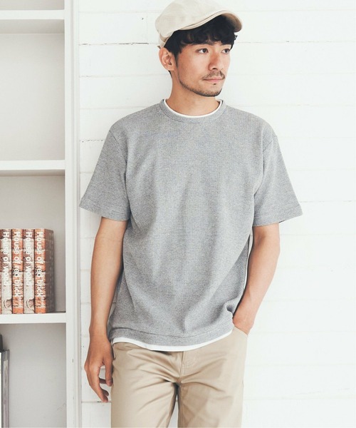 ikka（イッカ）の「ワッフルフェイクＴ（Tシャツ/カットソー・メンズ・ネイビー/グレー/ブルー/オリーブ・S/M/L/XL）」の2枚目の写真