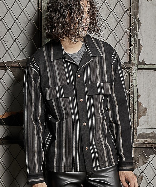 RATTLE TRAP(ラトルトラップ)の「ドビーストライプシャツブルゾン(シャツ/ブラウス・メンズ・ホワイト/ブラック・S/M/L)」の2枚目の写真