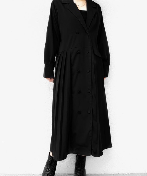 LVEU.（ラブユ.）の「Jacket style pleated long one-piece / ジャケット風プリーツロングワンピース(Ai select)（ワンピース・レディース・ブラック・FREE）」の5枚目の写真