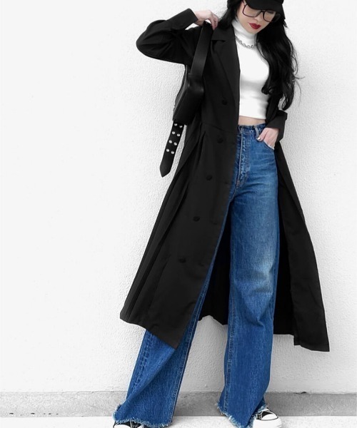 LVEU.（ラブユ.）の「Jacket style pleated long one-piece / ジャケット風プリーツロングワンピース(Ai select)（ワンピース・レディース・ブラック・FREE）」の7枚目の写真