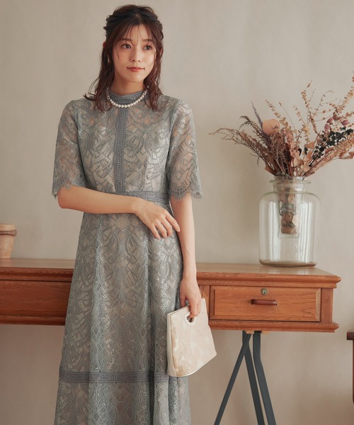 美品　kanaオケージョンドレス ラメ　レースワンピース 結婚式 パーティー　M Kana（カナ）の「ラメ×レース ロング ワンピース パーティー