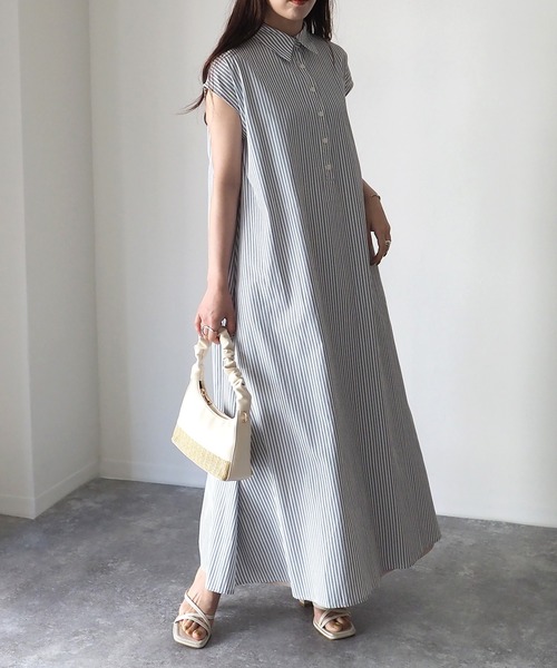 Riberry（リベリー）の「ストライプノースリシャツワンピース（シャツワンピース・レディース・オフホワイト/ラベンダー/ブラック・MEDIUM）」の2枚目の写真