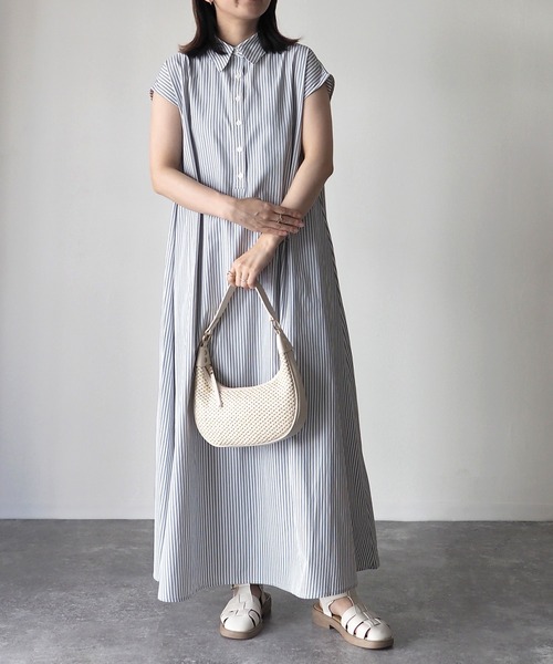 Riberry（リベリー）の「ストライプノースリシャツワンピース（シャツワンピース・レディース・オフホワイト/ラベンダー/ブラック・MEDIUM）」の5枚目の写真