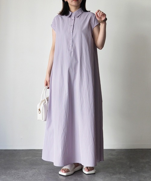 Riberry（リベリー）の「ストライプノースリシャツワンピース（シャツワンピース・レディース・オフホワイト/ラベンダー/ブラック・MEDIUM）」の8枚目の写真