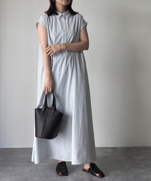 Riberry（リベリー）の「ストライプノースリシャツワンピース（シャツワンピース・レディース・オフホワイト/ラベンダー/ブラック・MEDIUM）」の9枚目の写真