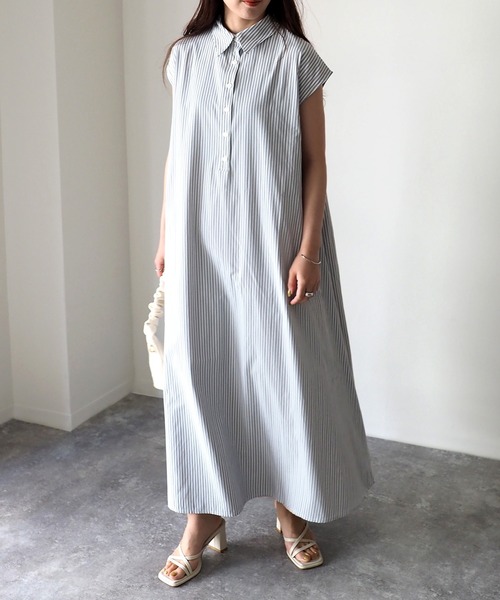 Riberry（リベリー）の「ストライプノースリシャツワンピース（シャツワンピース・レディース・オフホワイト/ラベンダー/ブラック・MEDIUM）」の22枚目の写真