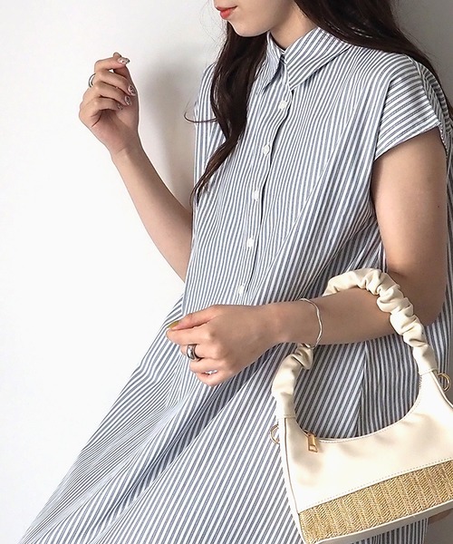 Riberry（リベリー）の「ストライプノースリシャツワンピース（シャツワンピース・レディース・オフホワイト/ラベンダー/ブラック・MEDIUM）」の19枚目の写真