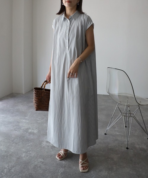 Riberry（リベリー）の「ストライプノースリシャツワンピース（シャツワンピース・レディース・オフホワイト/ラベンダー/ブラック・MEDIUM）」の17枚目の写真