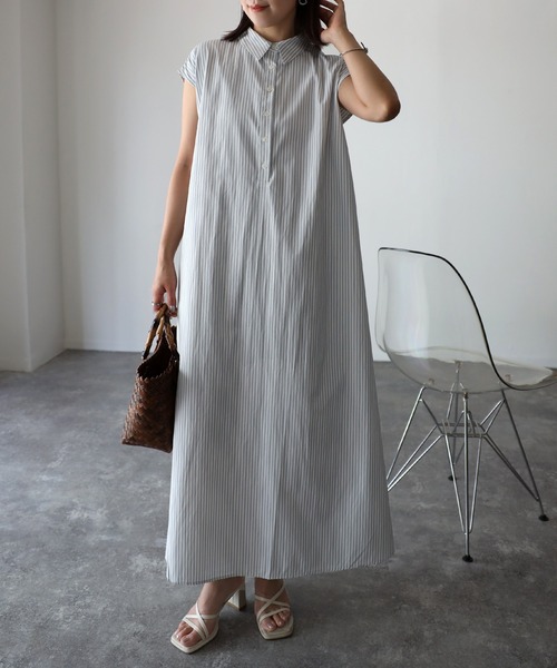 Riberry（リベリー）の「ストライプノースリシャツワンピース（シャツワンピース・レディース・オフホワイト/ラベンダー/ブラック・MEDIUM）」の16枚目の写真