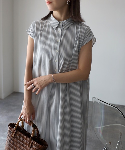 Riberry（リベリー）の「ストライプノースリシャツワンピース（シャツワンピース・レディース・オフホワイト/ラベンダー/ブラック・MEDIUM）」の14枚目の写真