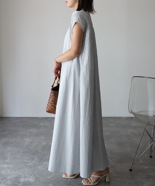 Riberry（リベリー）の「ストライプノースリシャツワンピース（シャツワンピース・レディース・オフホワイト/ラベンダー/ブラック・MEDIUM）」の13枚目の写真