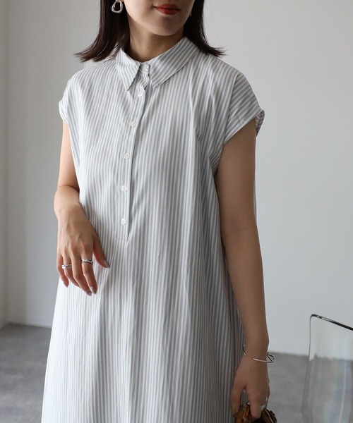 Riberry（リベリー）の「ストライプノースリシャツワンピース（シャツワンピース・レディース・オフホワイト/ラベンダー/ブラック・MEDIUM）」の15枚目の写真