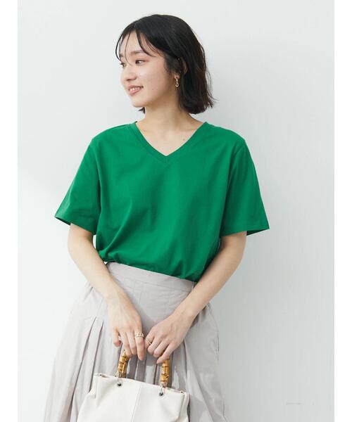 Green　Parks（グリーンパークス）の「汗染み防止 VネックTシャツ（Tシャツ/カットソー・レディース・ダークネイビー/ライトグレー/グリーン/ブルー/オフホワイト/ピンク・S/M）」の10枚目の写真