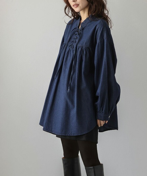 La-gemme(ラジェム)の「レースアップブラウス(シャツ/ブラウス・レディース・ライトブルー/ブラック系その他/ダークブルー・フリー)」の3枚目の写真