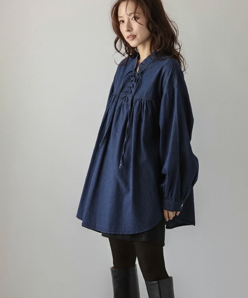 La-gemme(ラジェム)の「レースアップブラウス(シャツ/ブラウス・レディース・ライトブルー/ブラック系その他/ダークブルー・フリー)」の18枚目の写真