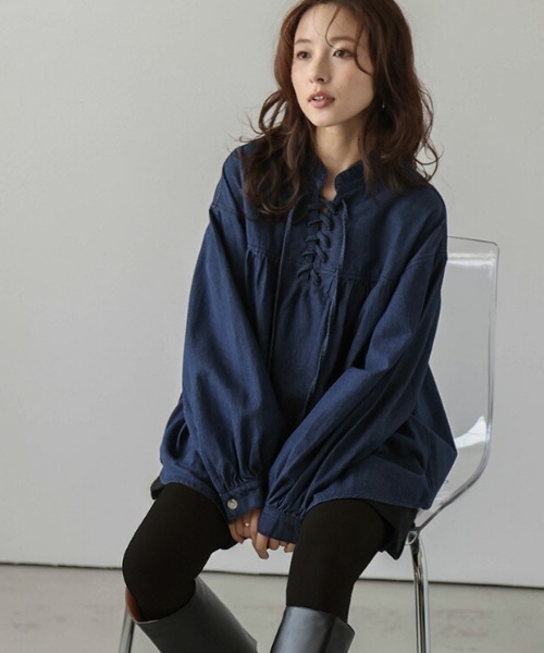 La-gemme(ラジェム)の「レースアップブラウス(シャツ/ブラウス・レディース・ライトブルー/ブラック系その他/ダークブルー・フリー)」の16枚目の写真