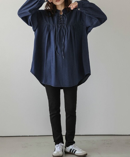 La-gemme(ラジェム)の「レースアップブラウス(シャツ/ブラウス・レディース・ライトブルー/ブラック系その他/ダークブルー・フリー)」の17枚目の写真