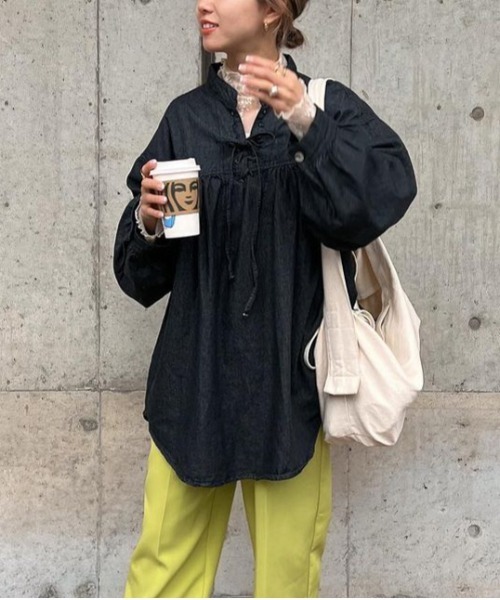 La-gemme(ラジェム)の「レースアップブラウス(シャツ/ブラウス・レディース・ライトブルー/ブラック系その他/ダークブルー・フリー)」の7枚目の写真