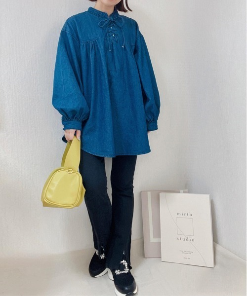 La-gemme(ラジェム)の「レースアップブラウス(シャツ/ブラウス・レディース・ライトブルー/ブラック系その他/ダークブルー・フリー)」の12枚目の写真