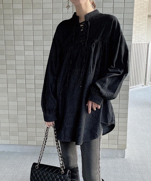 La-gemme(ラジェム)の「レースアップブラウス(シャツ/ブラウス・レディース・ライトブルー/ブラック系その他/ダークブルー・フリー)」の15枚目の写真