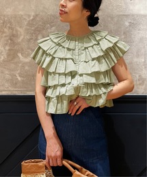 IENA LA BOUCLE コットンフリルブラウス
