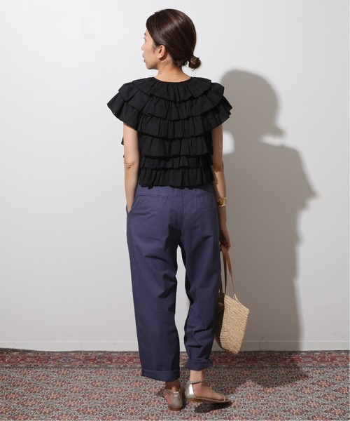 【美品】iena la boucle＊コットンフリルブラウス＊グリーン IENA LA BOUCLE コットンフリルブラウス（シャツ/ブラウス