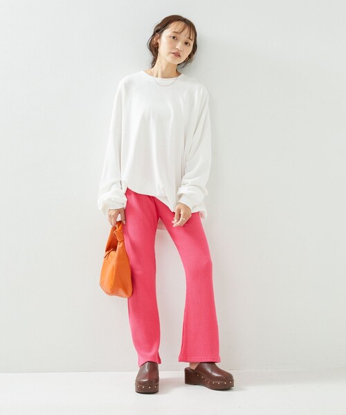 FREAK'S STORE(フリークスストア)の「【プチシリーズ】カラーリブフレアパンツ【WEB限定】(その他パンツ・レディース・ブラック/ピンク/グリーン/ナチュラル・フリ-)」の5枚目の写真