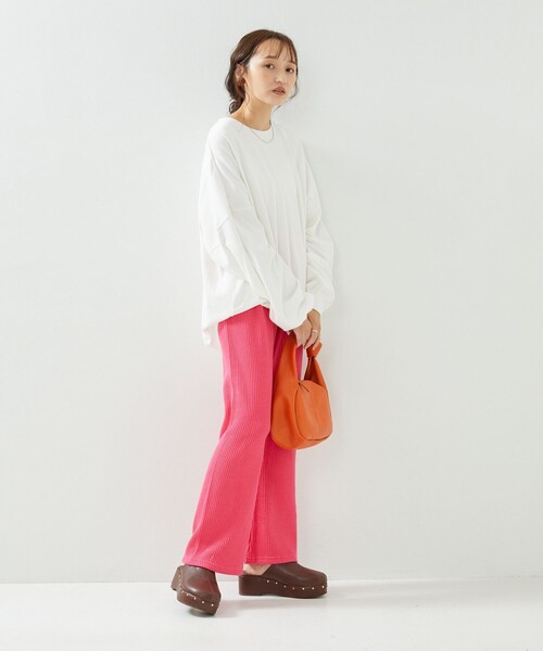 FREAK'S STORE(フリークスストア)の「【プチシリーズ】カラーリブフレアパンツ【WEB限定】(その他パンツ・レディース・ブラック/ピンク/グリーン/ナチュラル・フリ-)」の6枚目の写真