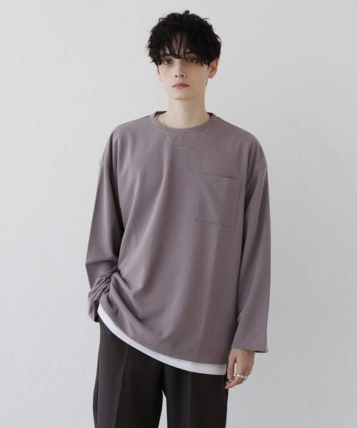 ETELIO（エテリオ）の「【2点セット】梨地ポケット付きクルーロングスリーブTシャツ ＆ 半袖Tシャツアンサンブルセット（Tシャツ/カットソー・メンズ・ブラック/ブルー/ワインレッド/ホワイト×ブラック/ブラック×ホワイト/ブルーグリーン/アッシュ/グリーン系/ホワイト・S/M/L）」の6枚目の写真