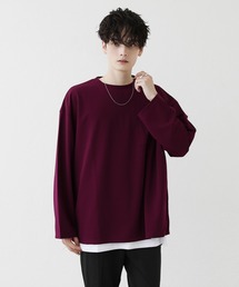 ETELIO | 【2点セット】梨地ポケット付きクルーロングスリーブTシャツ ＆ 半袖Tシャツアンサンブルセット(Tシャツ/カットソー)