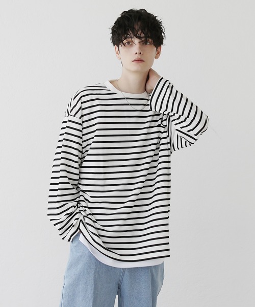 ETELIO（エテリオ）の「【2点セット】梨地ポケット付きクルーロングスリーブTシャツ ＆ 半袖Tシャツアンサンブルセット（Tシャツ/カットソー・メンズ・ブラック/ブルー/ワインレッド/ホワイト×ブラック/ブラック×ホワイト/ブルーグリーン/アッシュ/グリーン系/ホワイト・S/M/L）」の17枚目の写真