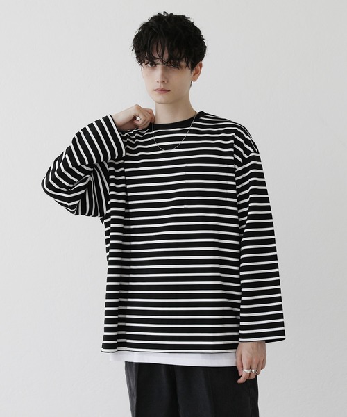 ETELIO（エテリオ）の「【2点セット】梨地ポケット付きクルーロングスリーブTシャツ ＆ 半袖Tシャツアンサンブルセット（Tシャツ/カットソー・メンズ・ブラック/ブルー/ワインレッド/ホワイト×ブラック/ブラック×ホワイト/ブルーグリーン/アッシュ/グリーン系/ホワイト・S/M/L）」の18枚目の写真