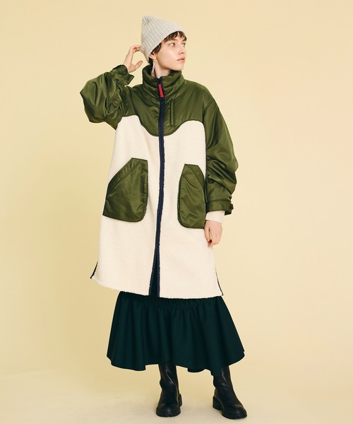 LANVIN en Bleu(ランバンオンブルー)の「【ヒートナビ使用】ツイルコンビボアロングコート(ダウンジャケット/コート・レディース・オフホワイト/カーキ・38/36)」の9枚目の写真
