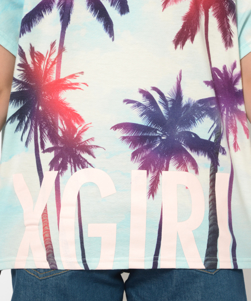 X-girl(エックスガール)の「TROPICAL BIG TOP(Tシャツ/カットソー・レディース・ライトブルー・ONE SIZE)」の5枚目の写真