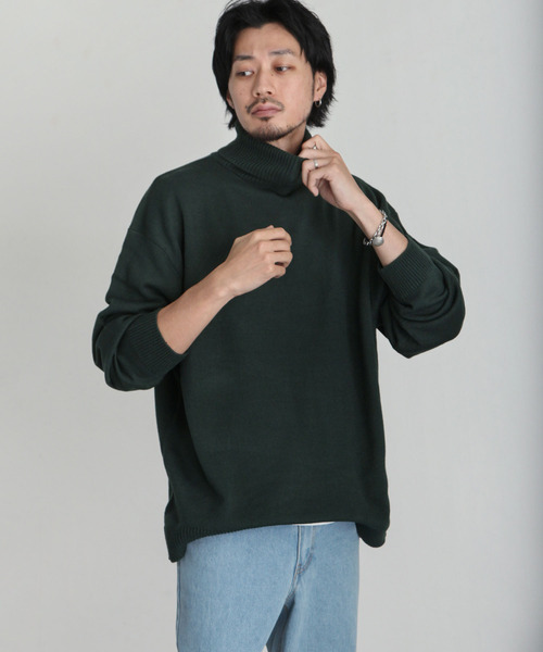 ZIP FIVE（ジップファイブ）の「【ZIP FIVE】 ベーシック オーバー タートルネック ニット / セーター（ニット/セーター・メンズ・ブラック/ダークグリーン/ベージュ/ネイビー/グレー/アイボリー・MEDIUM/LARGE/X-LARGE）」の9枚目の写真