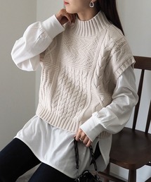 パッチケーブルハイネックニットベスト